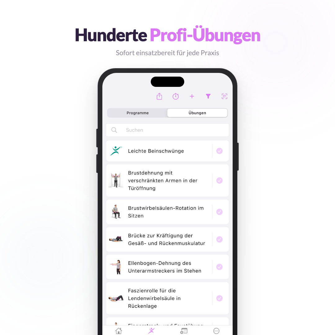 Physiopass Übungsbibliothek mit individuellen Übungskarten
